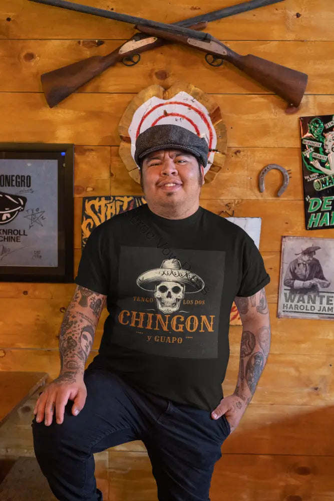 Chingón Skull Tee - Men’s Funny Graphic T-Shirt for Casual Wear Great for Cinco de Mayo Day of the Dead Gifts Parties