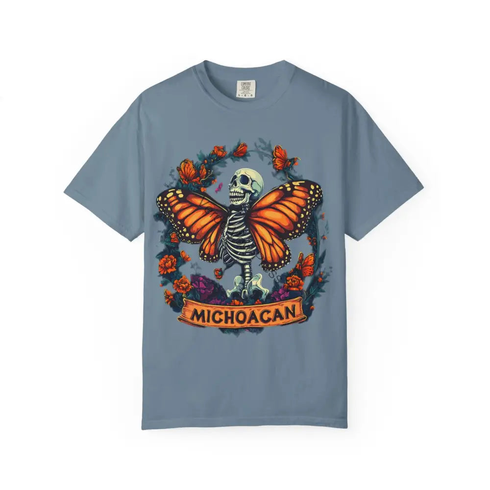 Colorful Skeleton Butterfly T-shirt Day of the Dead Tee Unisex Graphic Shirt Michoacan Art Halloween Apparel Casual