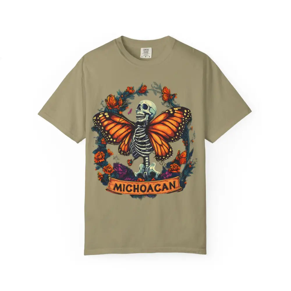 Colorful Skeleton Butterfly T-shirt Day of the Dead Tee Unisex Graphic Shirt Michoacan Art Halloween Apparel Casual