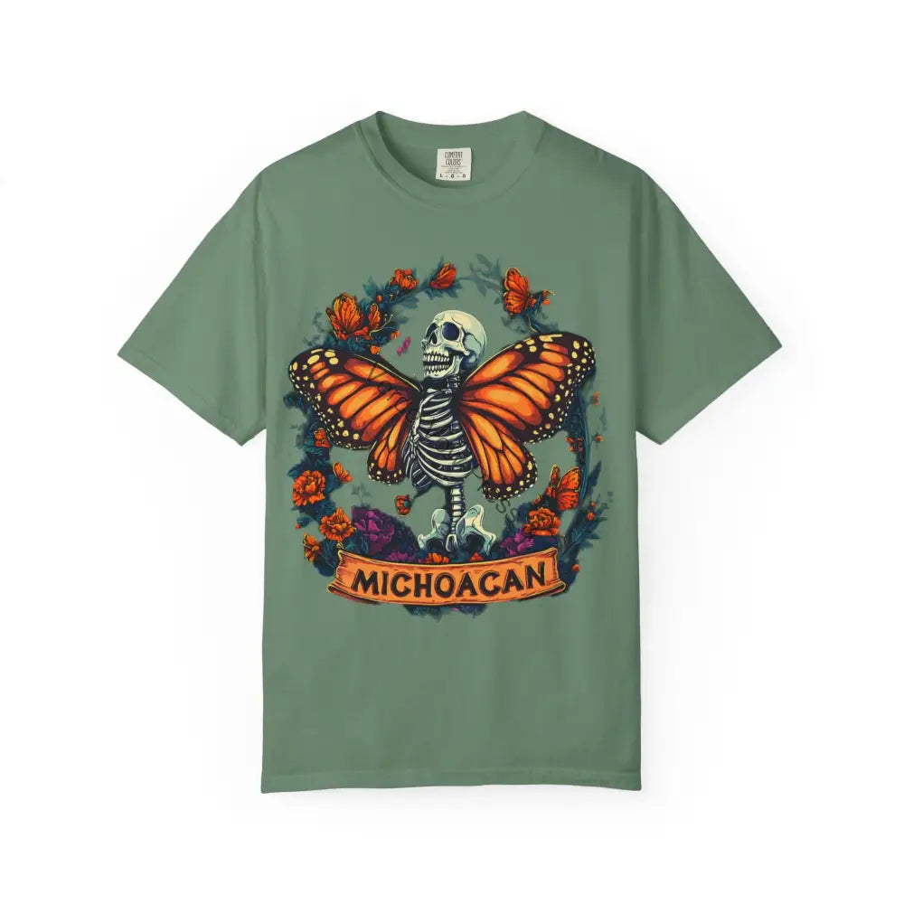 Colorful Skeleton Butterfly T-shirt Day of the Dead Tee Unisex Graphic Shirt Michoacan Art Halloween Apparel Casual
