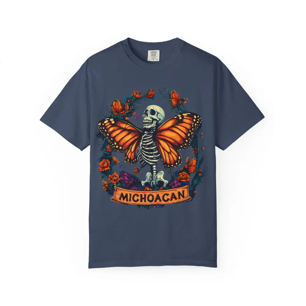 Colorful Skeleton Butterfly T-shirt Day of the Dead Tee Unisex Graphic Shirt Michoacan Art Halloween Apparel Casual