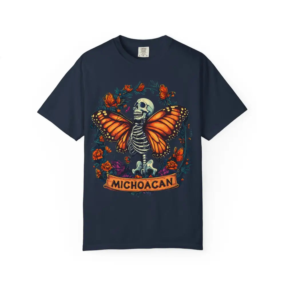 Colorful Skeleton Butterfly T-shirt Day of the Dead Tee Unisex Graphic Shirt Michoacan Art Halloween Apparel Casual
