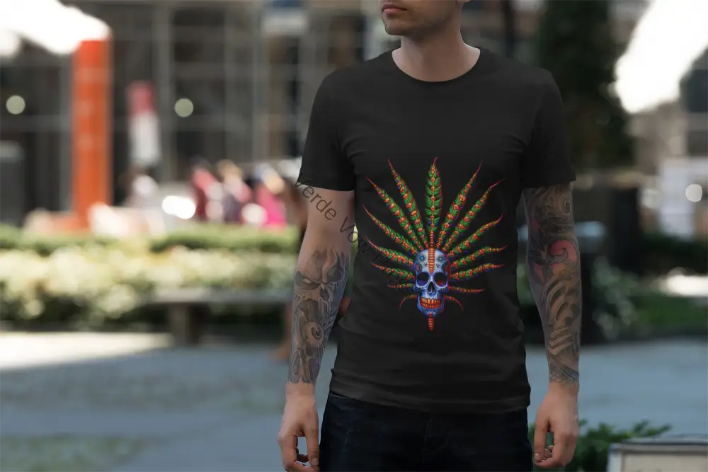 Colorful Skull & Leaf Unisex T-Shirt | Boho Style Tee | Perfect for Festivals Gifts Casual Wear Summer Vibes T-Shirt