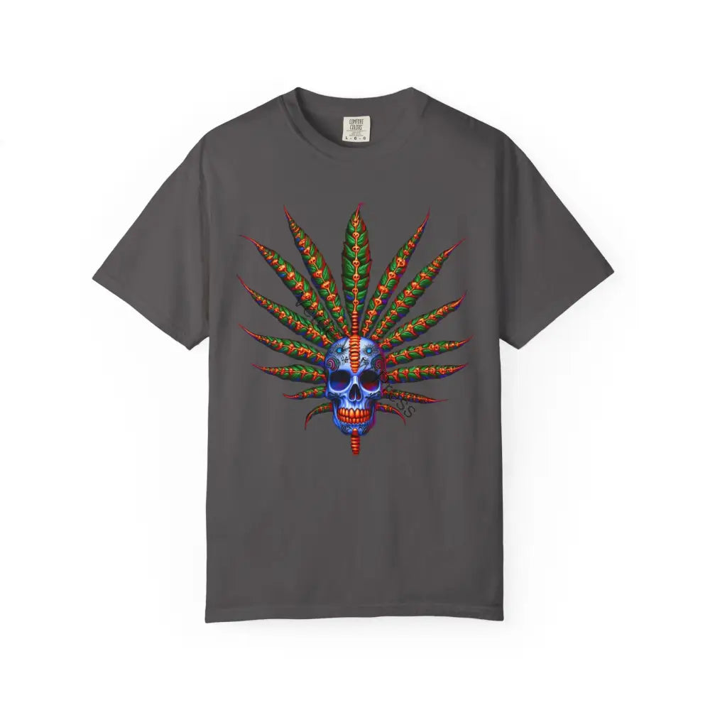 Colorful Skull & Leaf Unisex T-Shirt | Boho Style Tee | Perfect for Festivals Gifts Casual Wear Summer Vibes Graphite
