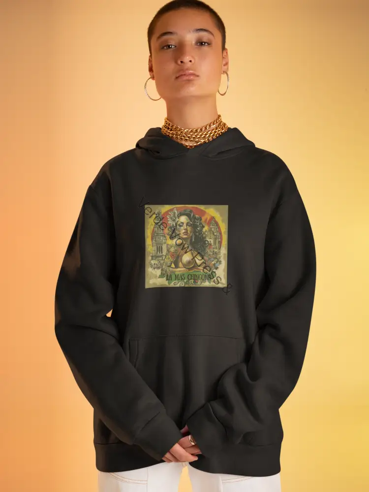 Cozy Graphic Hoodie for All Seasons Perfect Gift Comfortable Wear Casual Style Trendy Sweatshirt Mas Chingonas Black
