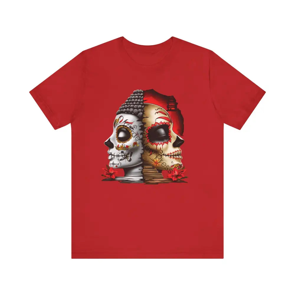 Cute Skull Graphic Tee Unisex Jersey Shirt Halloween Apparel Edgy Fashion Gift for Him/Her Casual Style Red / S T-Shirt