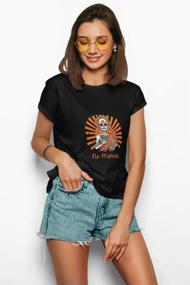 Dia de los Muertos Women’s Tee Skeleton Shirt Cute Halloween Tee Sugar Skull T-Shirt Fall Fashion Gift for Her S