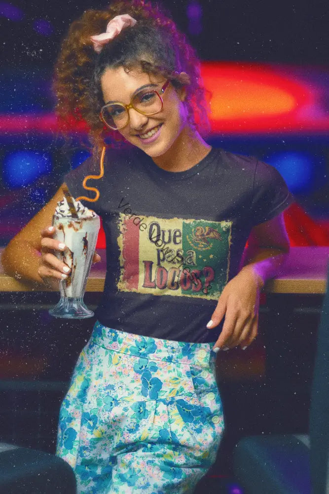 Funny Mexican quotes on Women’s Softstyle Tee ’Que Pasa Locos’ ’What’s up Crazies’ S / Black T-Shirt