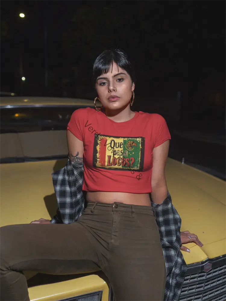 Funny Mexican quotes on Women’s Softstyle Tee ’Que Pasa Locos’ ’What’s up Crazies’ S / Red T-Shirt