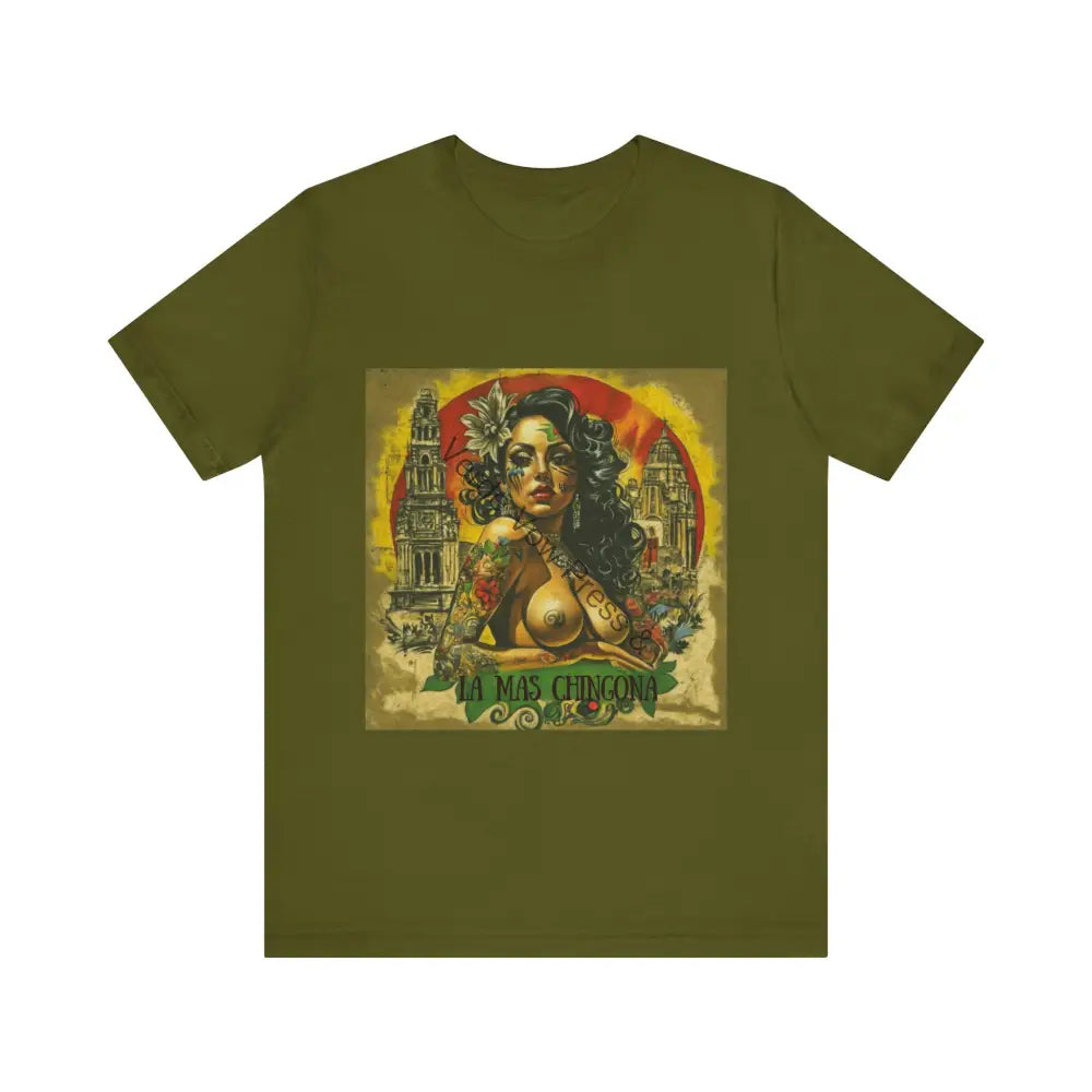 La Mas Chingona T-Shirt Vintage Graphic Tee Casual Wear Perfect Gift for Her Streetwear and Festival Style Olive / S