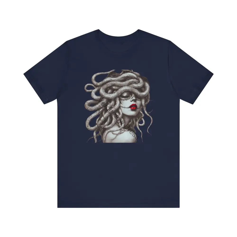 Medusa Graphic Tee | Short Sleeve Shirt for Mythology Lovers Casual Wear Gift for Halloween Art Fashion Navy / XS