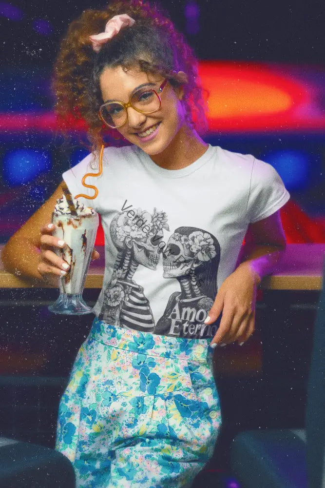Men’s Softstyle T-Shirt with Día de los Muertos,Eternal love Amor Eterno Sugar Skull Art Perfect for Festivals Gifts