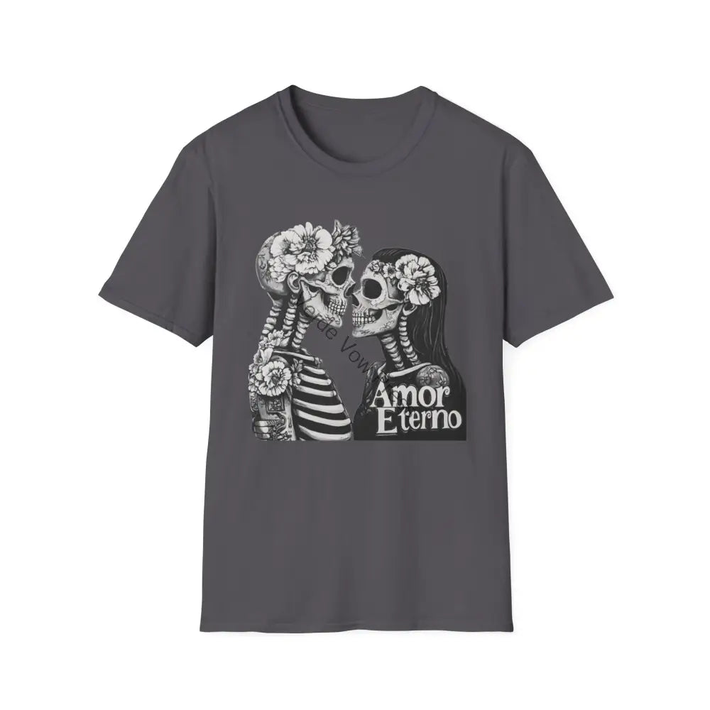 Men’s Softstyle T-Shirt with Día de los Muertos,Eternal love Amor Eterno Sugar Skull Art Perfect for Festivals Gifts