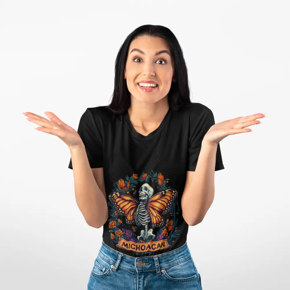 Michoacan Monarch Butterfly Women’s t-shirt mexican art day of the dead Black / S T-Shirt
