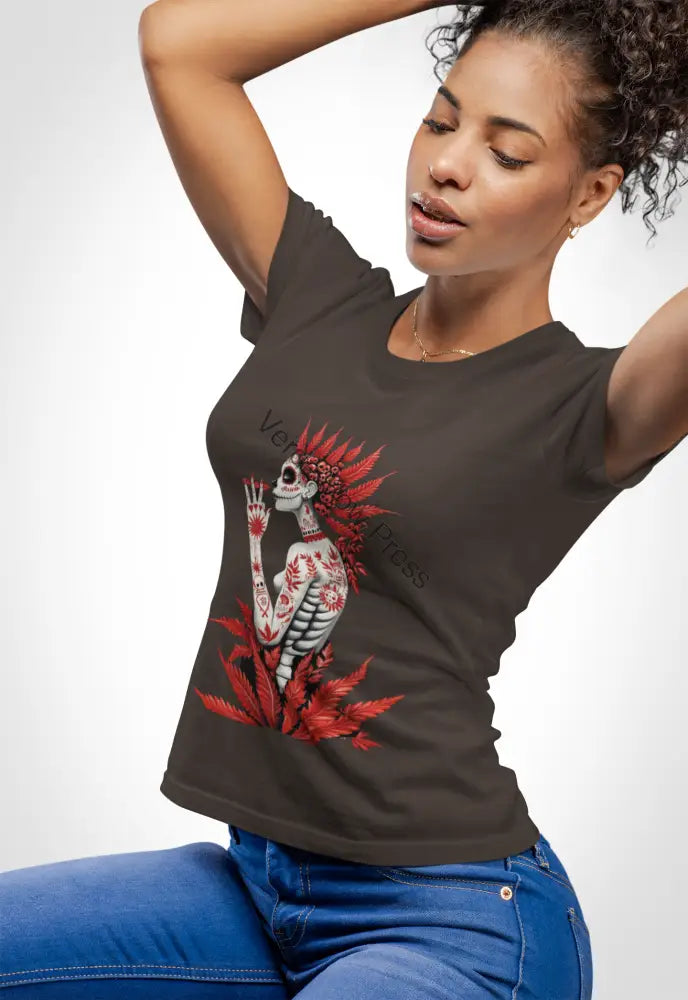 Skull and Leaves Tee - Short Sleeve Casual T-Shirt Day of the Dead Shirt Gothic Style Top Unique Graphic Tee T-Shirt