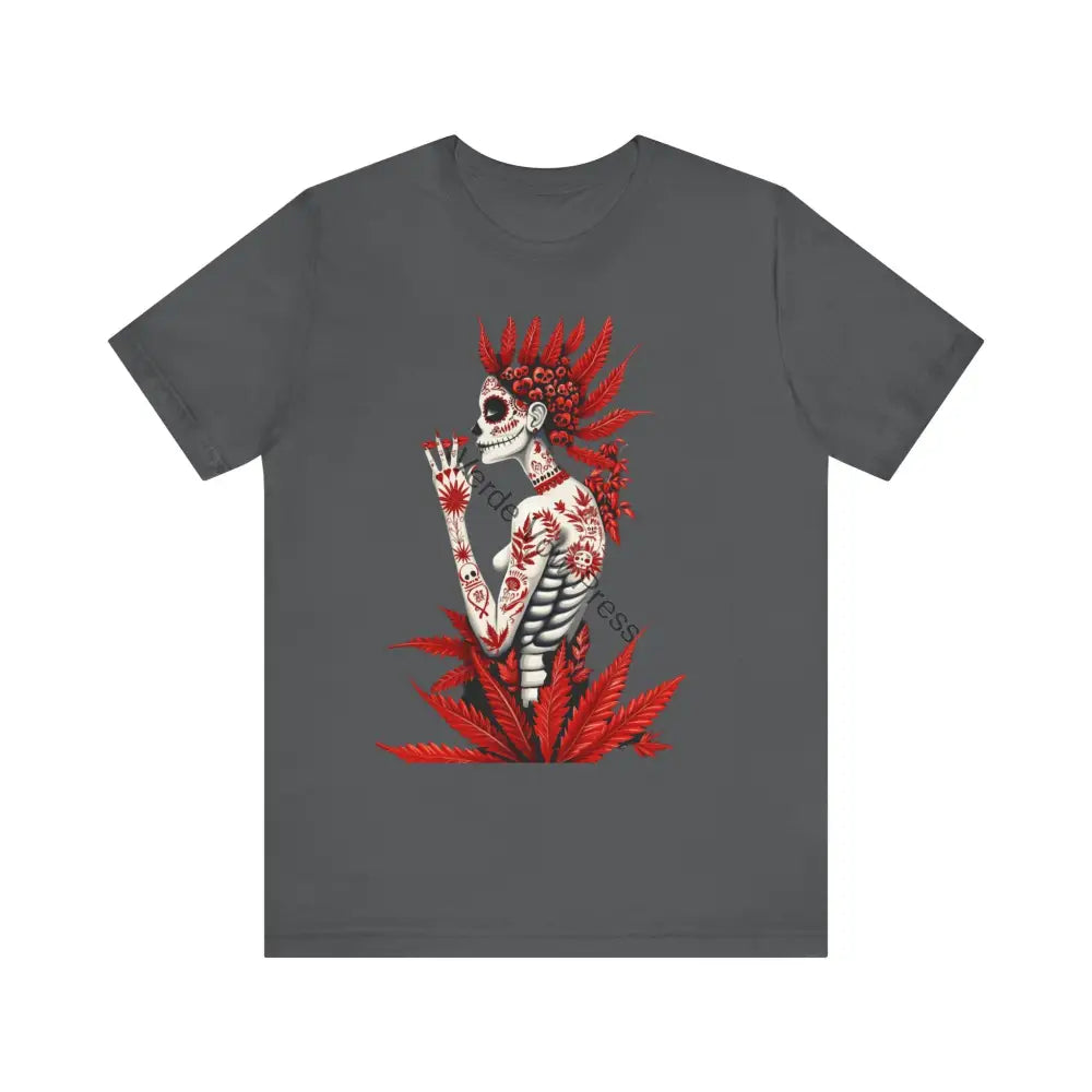 Skull and Leaves Tee - Short Sleeve Casual T-Shirt Day of the Dead Shirt Gothic Style Top Unique Graphic Tee Asphalt