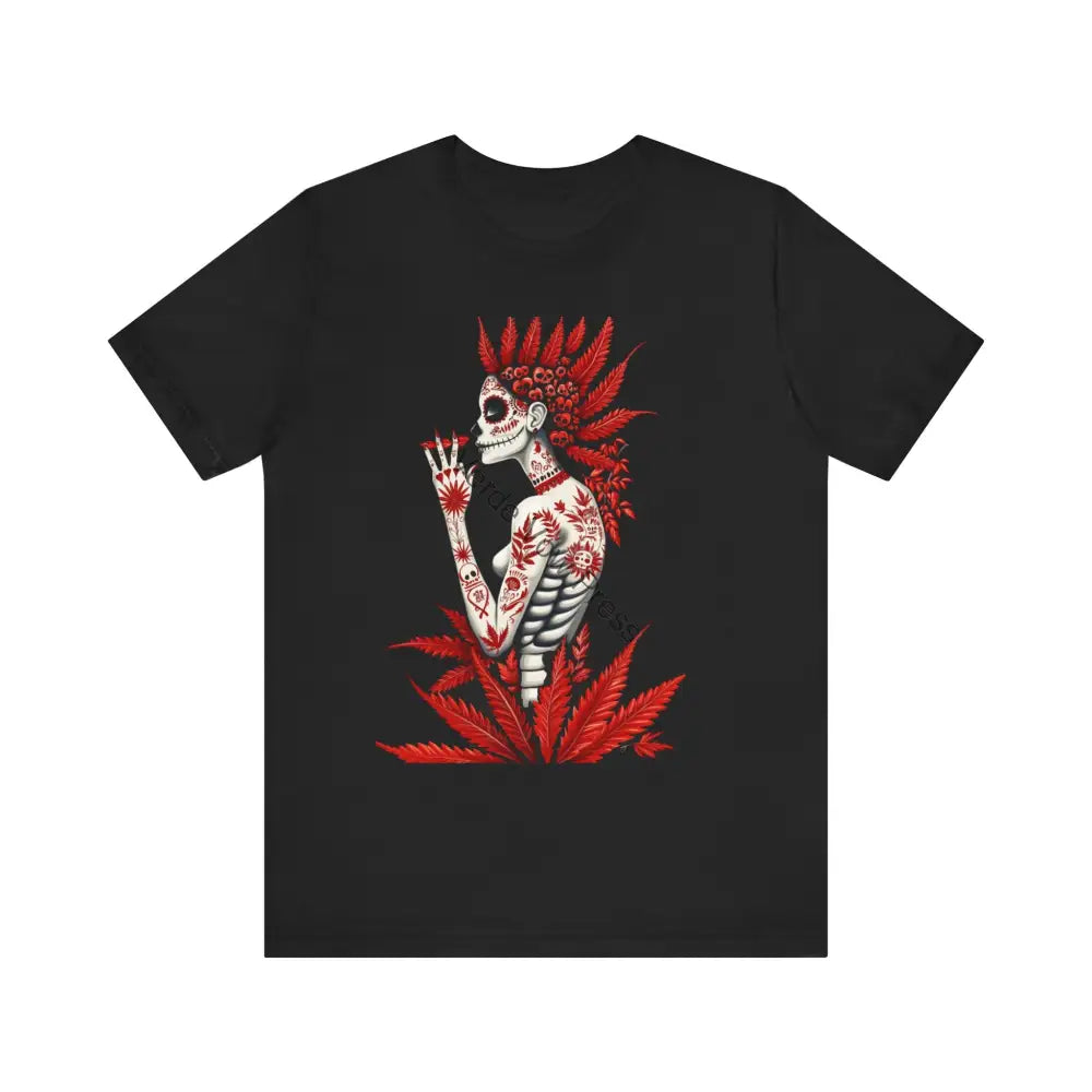 Skull and Leaves Tee - Short Sleeve Casual T-Shirt Day of the Dead Shirt Gothic Style Top Unique Graphic Tee Black / S