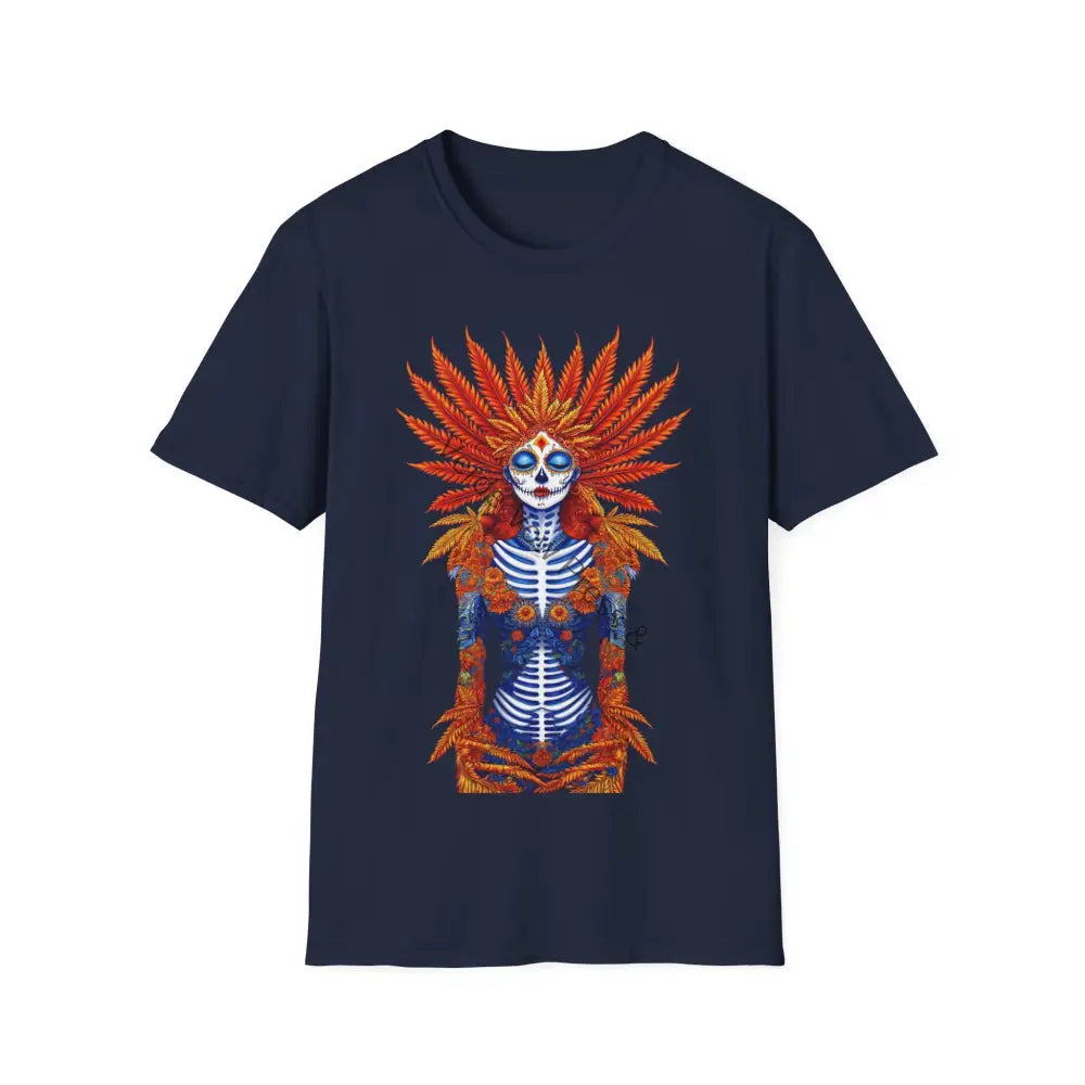 Vibrant Skeleton Graphic T-Shirt Day of the Dead Halloween Tee Unisex T-Shirt Festival Wear Art Print Shirt Navy / S