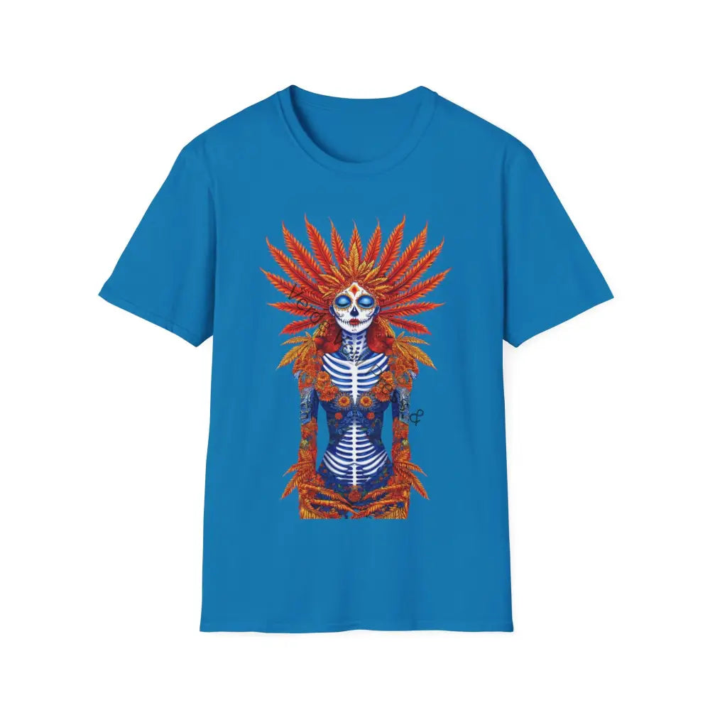 Vibrant Skeleton Graphic T-Shirt Day of the Dead Halloween Tee Unisex T-Shirt Festival Wear Art Print Shirt Sapphire
