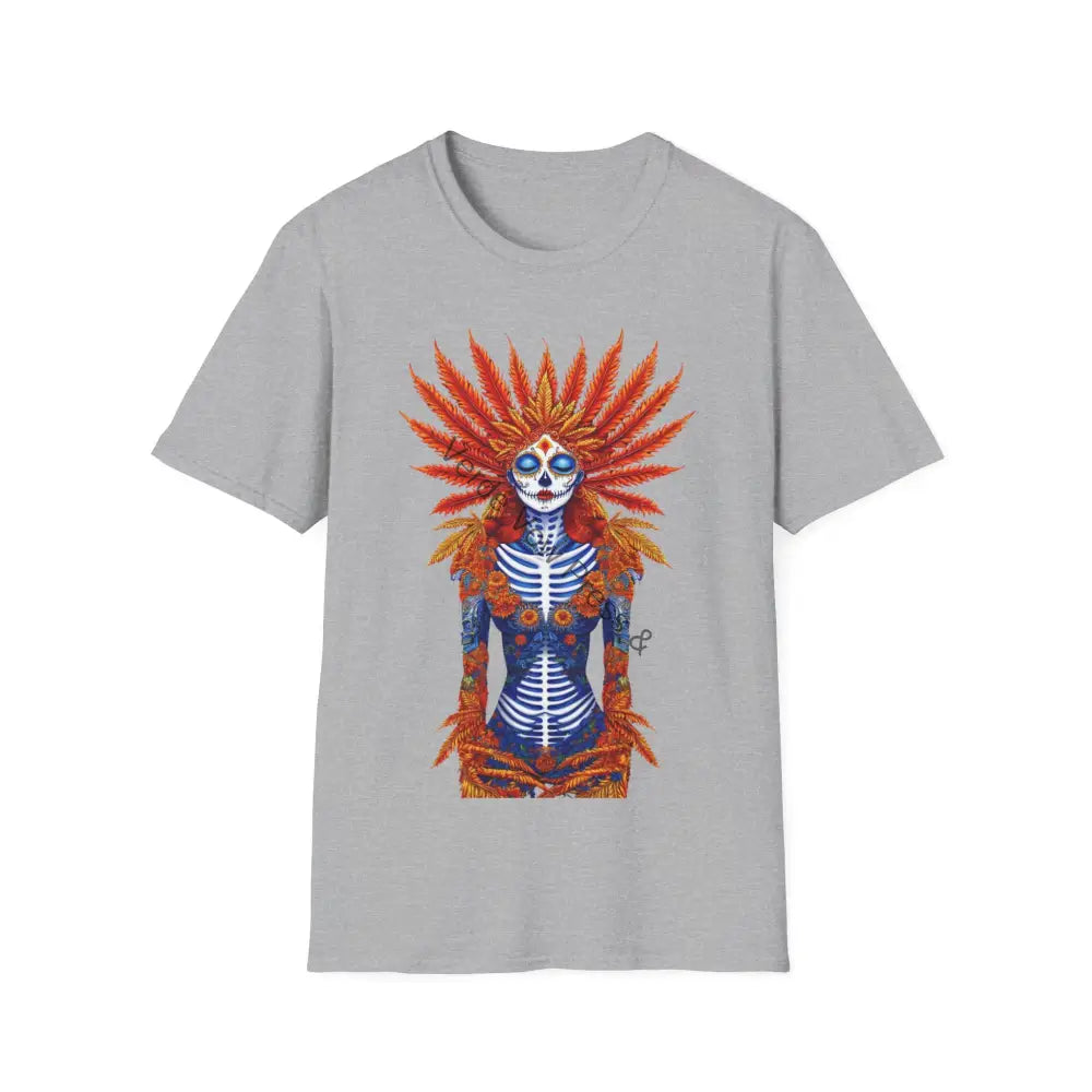 Vibrant Skeleton Graphic T-Shirt Day of the Dead Halloween Tee Unisex T-Shirt Festival Wear Art Print Shirt Sport Grey